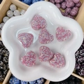Perles en strass rose en forme de cœur avec fini iridescent pour bijoux DIY - Gros Cœur Happy / 30x27x15mm / Rose AB