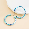 Bohemian colorful clay bead hoop earrings with blue and white color block design - Blue
