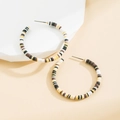 Bohemian C-shaped hoop earrings with colorful clay disc patchwork in black and yellow - Brown