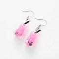 Pink gummy bear drink bottle earrings with straw detail and silver metal hooks - Rose Red