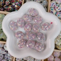Perles roses ovales avec strass brillants et accents de coquillage blanc pour DIY - Oval Shell Style / 21x26x13mm / Rose