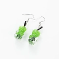 Creative green resin bear beverage cup earrings with straw detail on silver hooks - Green