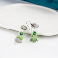 Silver drop earrings with glass drift bottle containing miniature green dried flowers - Green