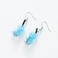 Blue bear-shaped bubble tea earrings with resin texture and miniature pearl details - Blue