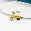 Silver-plated earrings with drifting glass bottles containing dried yellow flowers - Yellow