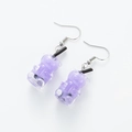 Detailed view of purple resin gummy bear drink bottle earrings with silver hooks - Light Purple