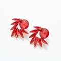 Elegante Goldohrringe mit fächerförmigen Büscheln aus brillantrot geschliffenen Kristallen - Rot
