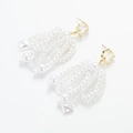 Elegant white pearl and crystal tassel drop earrings with 925 silver needle for women - Round Bead Gemstone Style