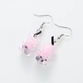Detail of pink resin bear milk tea cup drop earrings with black straw and pearl accents - Light Pink