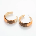 Handmade bohemian rattan woven C-shaped hoop earrings with tri-color stitching design - Brown+Apricot
