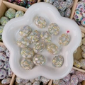 Perles scintillantes en strass irisés avec incrustation de nacre pour bijoux DIY - Oval Shell Style / 21x26x13mm / Jaune
