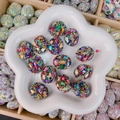 Perles ovales artisanales de style bohème en strass colorés pour création bijoux - Oval Shell Style / 21x26x13mm / Base Noire Colorée