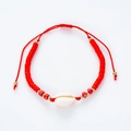 Handmade red shell bracelet with woven cord and adjustable closure for girls and women - Red