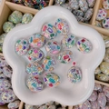 Perle ovale DIY avec incrustation de nacre colorée et bordure en strass cristal - Oval Shell Style / 21x26x13mm / Blanc avec Multicolore