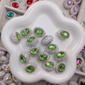 Composant bijoux cristal vert ovale avec strass irisés pour créations DIY - Style Princesse de l'Ouest / 23x19x15mm / Vert Clair