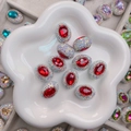Pendentif ovale DIY avec gemme rouge et strass AB irisés pour bijoux faits main - Style Princesse de l'Ouest / 23x19x15mm / Rouge