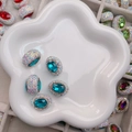 Pendentif en cristal ovale bleu avec strass multicolores pour création de bijoux - Style Princesse de l'Ouest / 23x19x15mm / Aqua