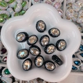 Perle de bijoux DIY ovale avec gemme champagne et strass blancs sur monture noire - Style Princesse de l'Ouest / 24x18x15mm / Champagne Noir