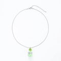 Detail of silver snake chain with green glass wishing bottle pendant and star sequins - Stainless Steel Green