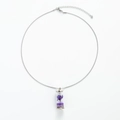 Collana a catena serpente d'argento con ciondolo tondo, vero fiore viola secco e pietre - Acciaio Inox Viola