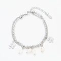 Bracciale doppio strato in acciaio inossidabile argento con quadrifoglio e perle - Trifoglio con Perla Artificiale (D81)