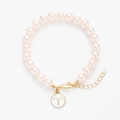 Rosa Perlenarmband mit goldenem Widder-Sternzeichen-Anhänger und verstellbarem Verschluss - Widder (D25)