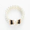 Elegantes Set aus mehrlagigen Kunstperlenarmbändern mit Strass und schwarzen Facettenperlen - Schwarz (D3)