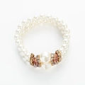 Detailansicht zweireihiges Perlenarmband mit Kristall-Abstandshaltern und violetten Steinen - Rosa-Lila (D1)