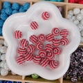 Perle sphérique pour bricolage avec incrustation de strass rayés rouge et blanc - Rond / 16mm / Fines Rayures Rouges