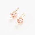 Rosa Kristall Blumenohrringe mit weißen Perlenanhängern und goldenen Haken für Damen - Rosa Zirkonia Blume Perle Ohrhaken (H94)