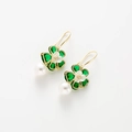 Elegante goldene Blumenohrringe mit grünen Kristallblättern und Perlen auf weißem Grund - Grün Kristall Blume Perle Ohrhaken (H93)
