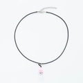 Detailed view of pink resin bear pendant on a black cord necklace with silver lobster clasp - Black Leather Cord Style / Pink Bubble Tea Bear (Black Leather Cord)