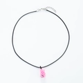 Detail of pink resin bear pendant on black leather cord necklace with lobster clasp - Pink (Black Leather Cord)