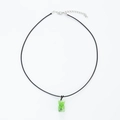 Minimalist stainless steel bear pendant necklace with green resin and black cord strap - Black Leather Cord Style / Green (Black Leather Cord)