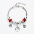 Detail of beaded snake chain bracelet with red pavé charms and tree of life pendants - Red Tree Of Life Style (YLSL-0063)
