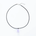 Detail of lavender resin gummy bear pendant on a black cord necklace with lobster clasp - Black Leather Cord Style / Purple (Black Leather Cord)