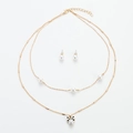 Elegantes vergoldetes Schmuckset mit Perlenkette und Schleifenanhänger sowie Ohrsteckern - Schwarz-Weiß Schleife Anhänger (C48)