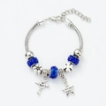 Chices silbernes Schlangenarmband mit blauen Perlen, Herzschlüssel und Sternanhänger - Dunkelblau (D153)