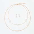 Elegantes Set aus goldener Doppelschicht-Perlenkette und Perlenohrsteckern - Einfache Künstliche Perle Station (C56)