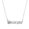 Hypoallergenic silver plated Scorpio zodiac pendant necklace with gothic font on metal chain - Scorpio