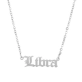 Polished silver titanium steel chain necklace featuring a Gothic Libra zodiac pendant - Libra