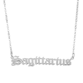 Detail of silver Sagittarius zodiac pendant with gothic font and thin cable chain - Sagittarius