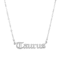 Detailed view of silver-plated Taurus constellation pendant necklace with gothic font style - Taurus
