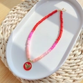Bohemian gradient Heishi bead necklace with a 18K gold heart pendant in a white tray - Red Pink Gradient Clay-Red Heart (Style D)
