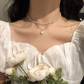 Double-layer 18k gold plated titanium steel necklace with elegant pearls for women - Double Layer Pearl Pendant Necklace