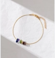 Böhmisches 14K vergoldetes Kettenarmband mit sieben natürlichen bunten Edelsteinen - Armband / Gold
