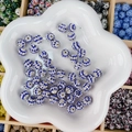 Perle boule en strass DIY avec cristaux bleus et blancs dans un plat en céramique - Rond (10mm) / Rayures bleues et blanches