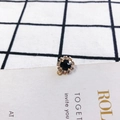 Elegant gold round pendant with black center stone and sparkling rhinestone halo - Black-Gold