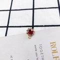 DIY gold-plated round pendant with inlaid red crystal and white rhinestones - Red-Gold