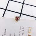 Exquisite flower-shaped earring charm with pink center stone and white rhinestones - Pink-Gold